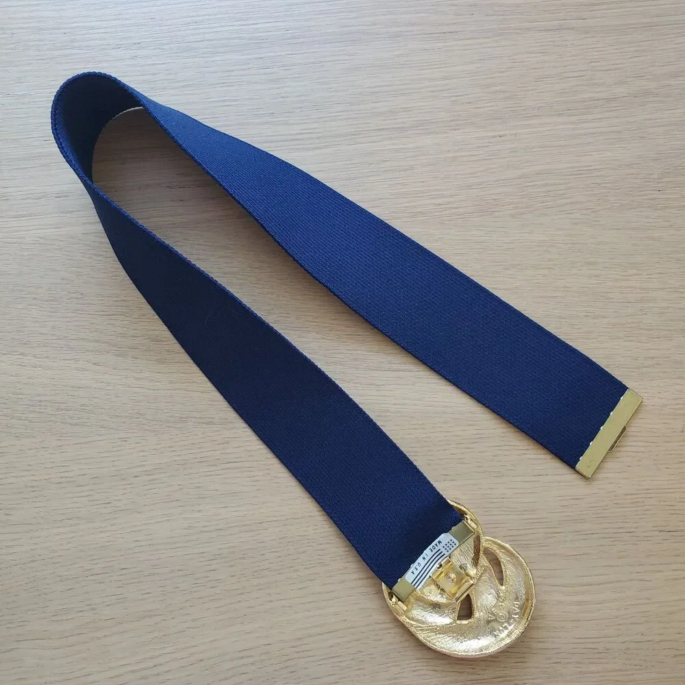 Vintage 80s Day-Lor Gold Buckle Navy Belt